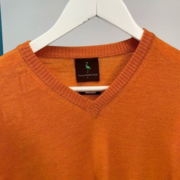 TAILORBYRD 100% wool mens v neck sweater orange sz L - Picture 3 of 5